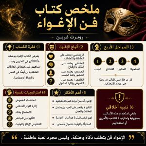 ملخص كتاب فن الاغواء روبرت غرين انفوجرافيك